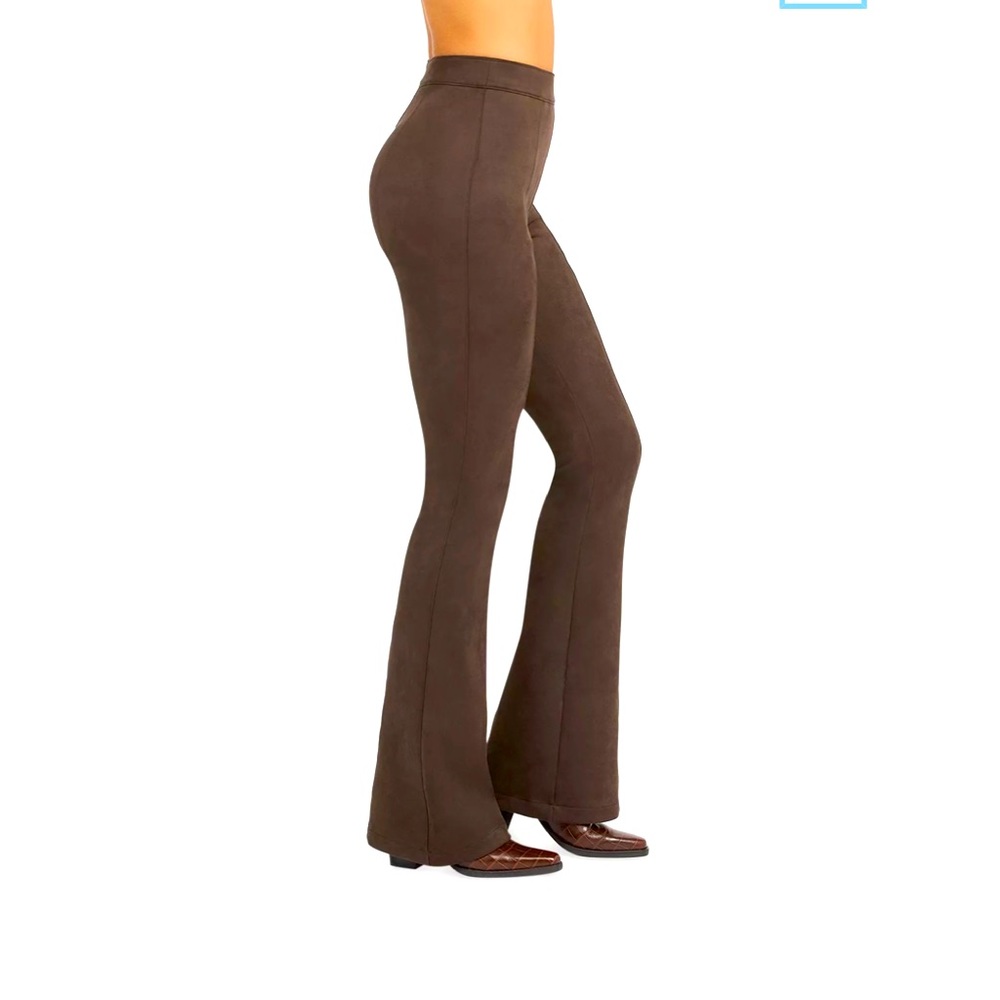 Spanx faux suede pull on flare pants in chocolate brown